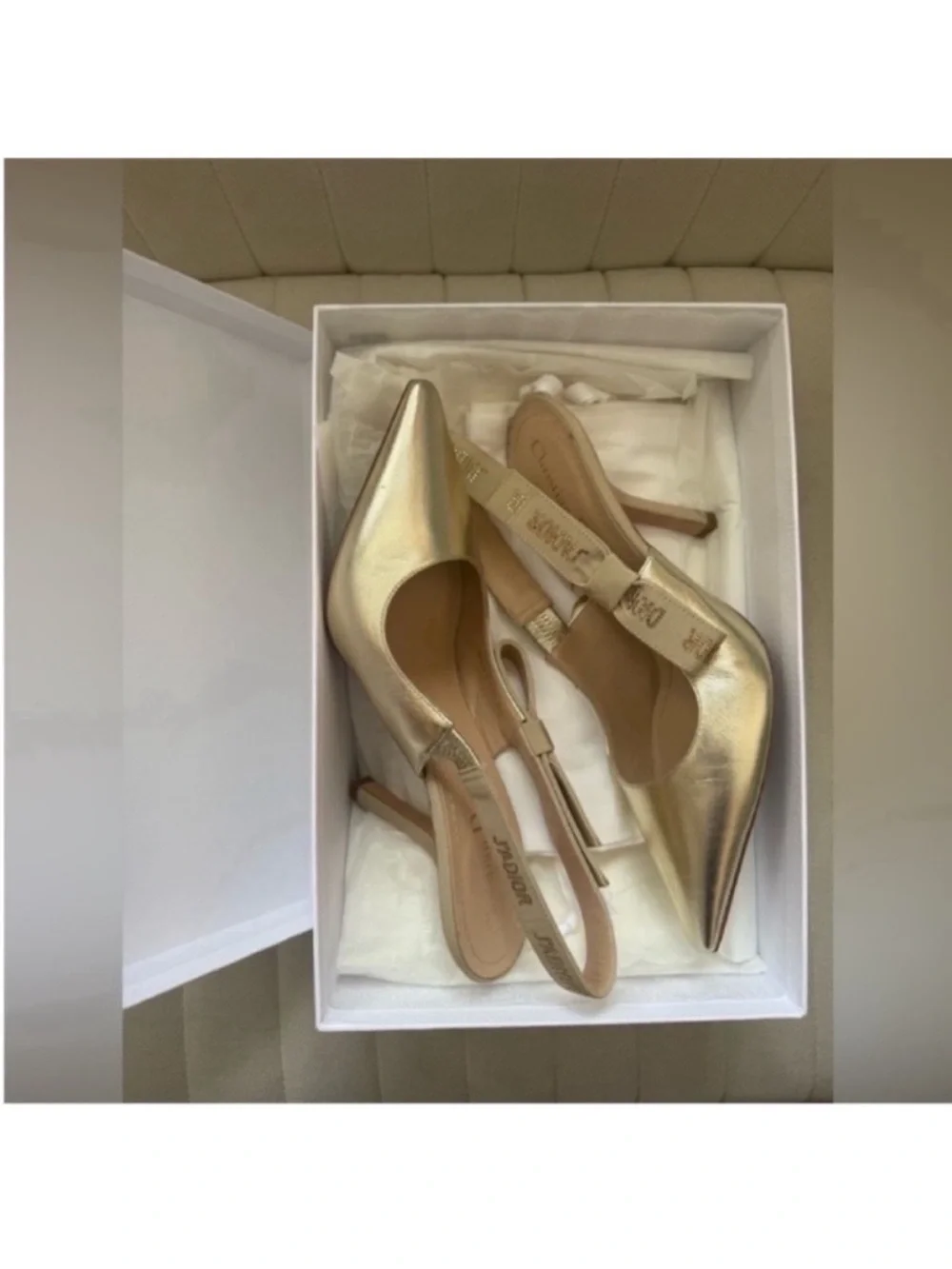 Dior J’ADIOR Metallic Gold Slingback Heels Size 39 Pointed Toe